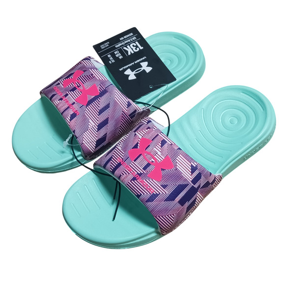 Under Armour Youth Girl's Ansa Graphic Slide Sandals Green/Multicolor Size 13K - Picture 4 of 14